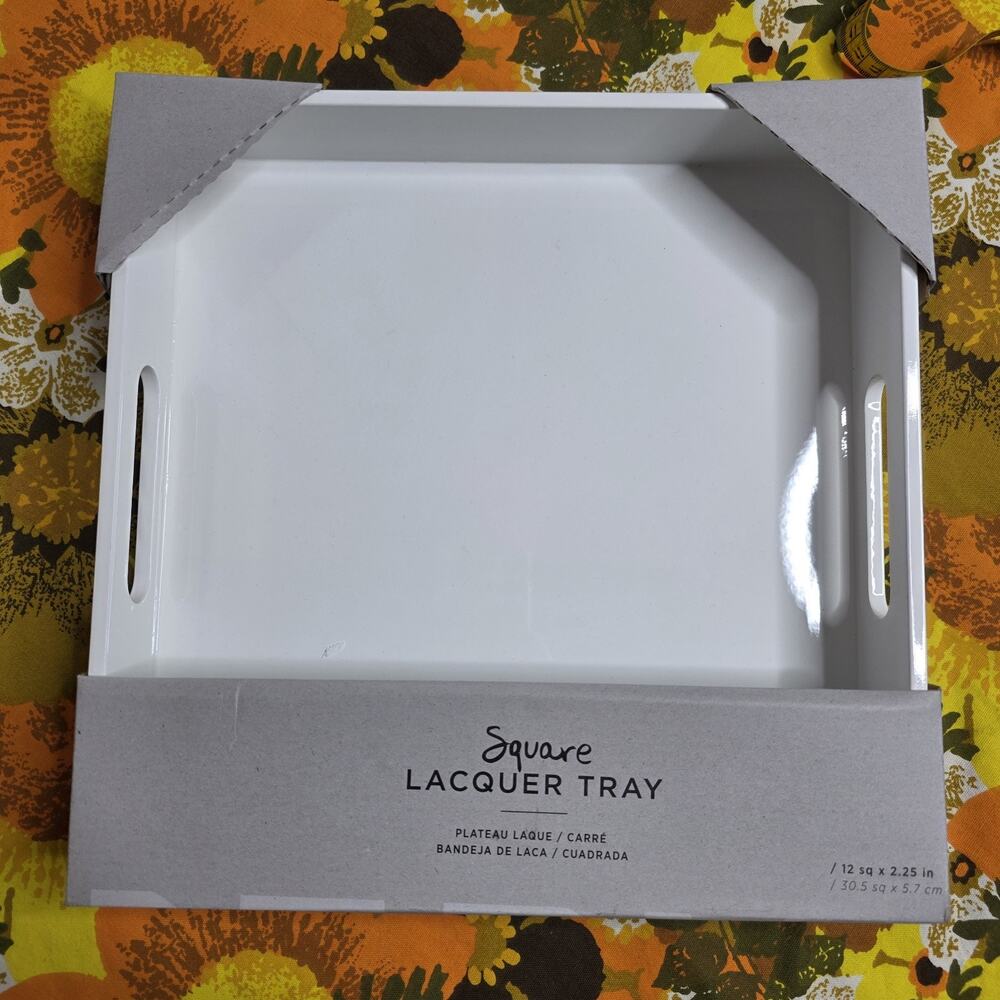 West Elm White Square Lacquer Tray 12" Modern Decor - Picture 2 of 7
